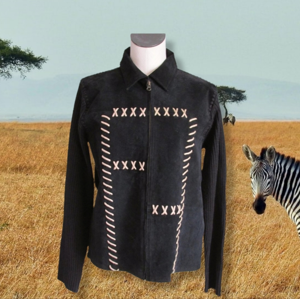 Black Rustic Suede And Knit Jacket - image 1